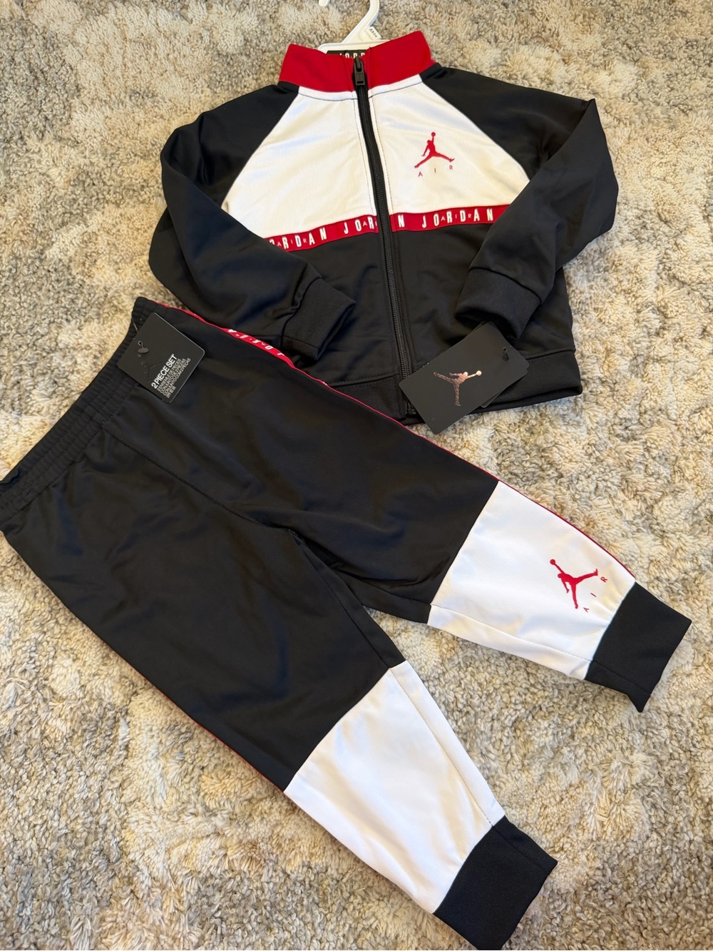 Jordan Black White and Red Kids Track Jacket & Joggers Set
